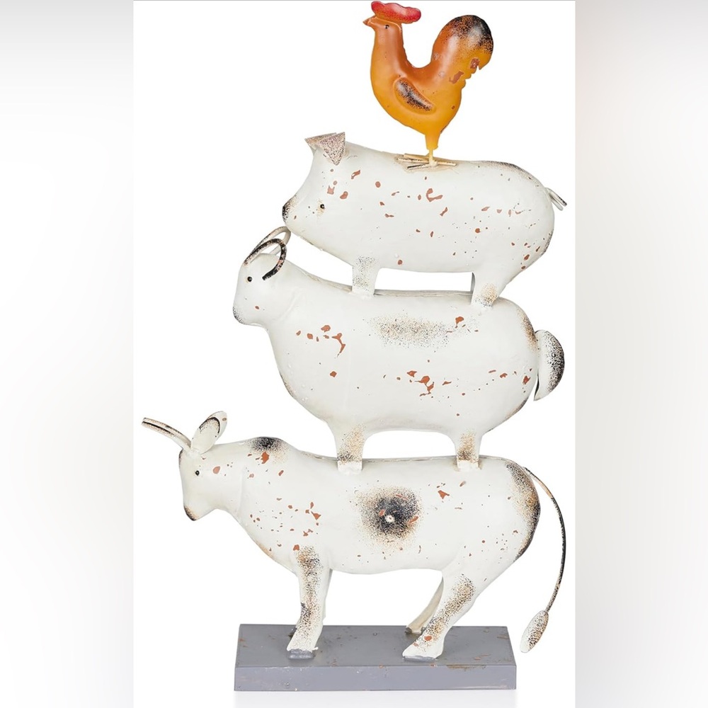 Alpine Corporation Metal Stacked Farm Animals Indoor/Outdoor Statue